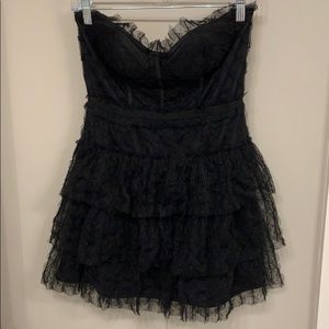 Strapless Black Ruffle Mini Dress